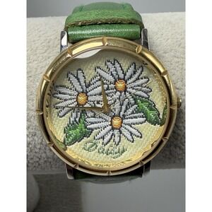April‎ Daisy Ladies Watch New Battery PL-1001 34MM 7.5" Leather Band Floral Dial